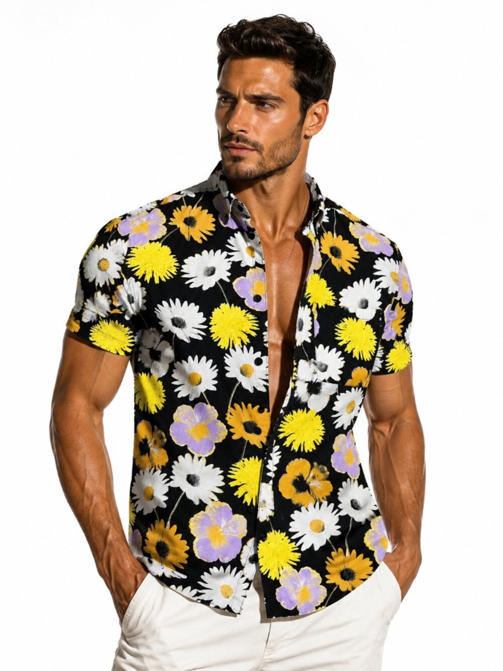 H&M mens floral button shirt Hawaii large | Open To Offer